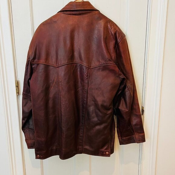 Vintage Here & Now NYC Outerwear Cognac Brown Heavy Weight Leather Jacket Coat - Picture 8 of 16
